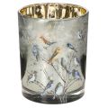 Floristik24 Kerzenglas aus Glas mit Winter-Vogelmotiv glänzend 12cm für Innenbereich