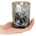 Kerzenglas aus Glas mit Winter-Vogelmotiv glänzend 12cm für Innenbereich | Floristik24.at