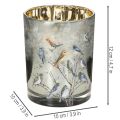 Kerzenglas aus Glas mit Winter-Vogelmotiv glänzend 12cm für Innenbereich | Floristik24.at