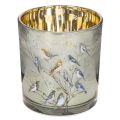 Floristik24 Windlicht Glas 8 cm mit Vogel- und Schneeflocken-Motiv, 2er-Set