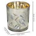 Windlicht Glas 8 cm mit Vogel- und Schneeflocken-Motiv, 2er-Set | Floristik24.at
