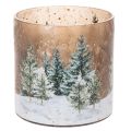 Floristik24 Windlicht Glas 20cm mit Winterwald-Motiv für weihnachtliche Innendekoration