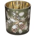 Floristik24 Glas-Windlicht mit Tannenzweig-Motiv, 8 cm, 2er-Set