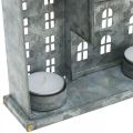 Häuserzeile, Metalldeko zum Beleuchten, Adventsdeko, Windlicht Silbern L52cm H20cm | Floristik24.at