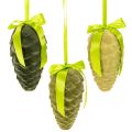 Floristik24 Dekozapfen aus Kunststoff mit Schleife, 18 cm, 3er Set, Grün