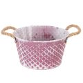 Floristik24 Zinkschale mit Rautenmuster und Flachsgriffen, Ø 24,5 cm, Violett-Weiß gewaschen