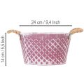 Zinkschale mit Rautenmuster und Flachsgriffen, Ø 24,5 cm, Violett-Weiß gewaschen | Floristik24.at
