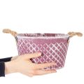 Zinkschale mit Rautenmuster und Flachsgriffen, Ø 24,5 cm, Violett-Weiß gewaschen | Floristik24.at