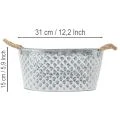 Zinkschale oval 31x20x15cm mit Rautenmuster und Seilgriffen | Floristik24.at