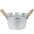 Floristik24 Zinkschale rund mit Seilgriffen Ø25cm H14cm aus Metall für Innen- und Außendekoration