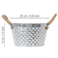 Zinkschale rund mit Seilgriffen Ø25cm H14cm aus Metall für Innen- und Außendekoration | Floristik24.at
