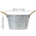 Zinkschale rund mit Seilgriffen Ø28cm H16cm verzinkt mit Rautenmuster | Floristik24.at