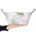 Blumenschale oval Metall mit Griffen 32×15×15cm Hortensien-Print Weiß Blau | Floristik24.at