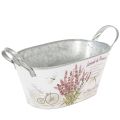 Floristik24 Blumenschale oval Metall mit Griffen Lavendelmotiv 32×15×15cm Weiß