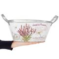 Blumenschale oval Metall mit Griffen Lavendelmotiv 32×15×15cm Weiß | Floristik24.at