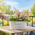 Blumenschale oval Metall Pflanztopf 26×17×12cm Weiß Blau für Innen und Außen | Floristik24.at