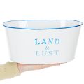 Blumenschale oval Metall Pflanztopf 26×17×12cm Weiß Blau für Innen und Außen | Floristik24.at