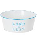 Floristik24 Metall Blumenschale Weiß-Blau Rund 25×10 cm Pflanztopf