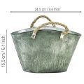 Blumentopf Metall und Jute mit Griffen 24,5×17×15,5cm Grün-Grau | Floristik24.at