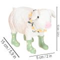 Deko-Schwein aus Polyresin 15,5cm in Rosa mit grünen Gummistiefeln und Blumenkranz | Floristik24.at