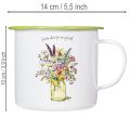 Deko Pflanztopf Tasse Metall emailliert Ø11,5cm H10cm Weiß mit Blumendesign | Floristik24.at