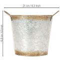 Dekotopf Metall mit Griffen Ø17cm H16,5cm silbern mit Rostoptik | Floristik24.at