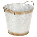 Floristik24 Dekotopf Metall mit Griffen Ø17cm H16,5cm silbern mit Rostoptik