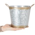 Dekotopf Metall mit Griffen Ø17cm H16,5cm silbern mit Rostoptik | Floristik24.at