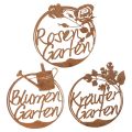 Floristik24 Metallschriftzug Gartendeko Set, Rostoptik, 29,5cm, Kräuter, Blumen, Rosen, 3-teilig
