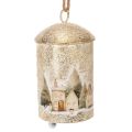 Floristik24 Metallglocke mit Winterdorf-Motiv, 20 cm, Weiß-Gold