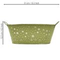 Ovale Metallschale mit Sternenmuster und Griffen Grün 31×16×12,5cm Innen- und Außendeko | Floristik24.at