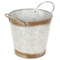 Floristik24 Pflanzgefäß Metall Blumenschale mit Henkeln Ø18cm H20cm silbern rostrot