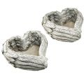 Pflanzherz Federn Steinguss Herz Grau Weiß 13×12×6cm 2St | Floristik24.at