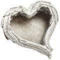 Floristik24 Pflanzherz Federn Steinguss Herz Grau Weiß 13×12×6cm 2St