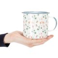 Pflanzgefäß Emaille-Tasse Weiß mit Blumenmuster Ø11cm aus Metall für Dekoration | Floristik24.at