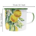 Pflanztasse Emaille Ø9,5cm H10cm Zitronenzweig Mediterran Weiß-Grün-Gelb | Floristik24.at
