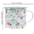 Pflanztasse Emaille Metall Weiß Ø9,5cm mit Rosenmotiv | Floristik24.at