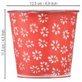 Metall-Blumentopf Rot-Weiß geblümt Ø12,5cm H11,5cm | Floristik24.at
