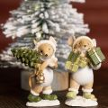 Weihnachtsmäuse Dekofiguren handbemalt 2er Set Polyresin | Floristik24.at